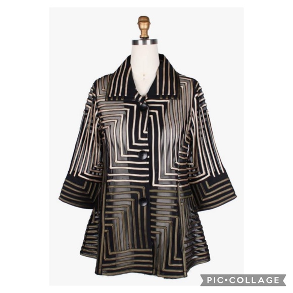 Damee Black & Gold Geometric Soutache on Mesh Jacket Size XXL - Picture 2 of 15